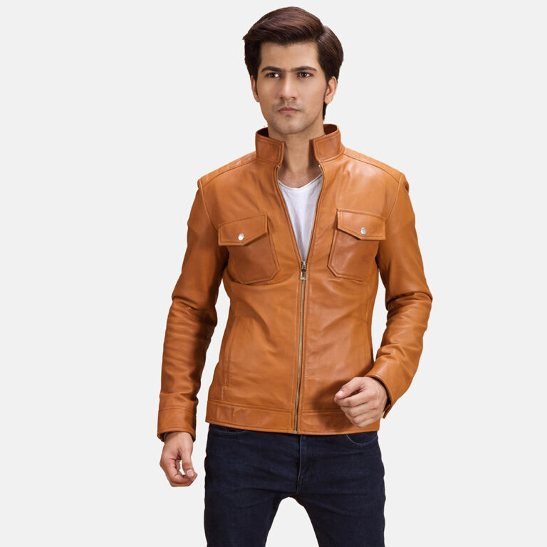 Men's Voltex Tan Leather Biker Jacket 1-1493290435287
