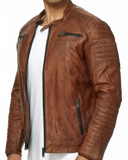Dejan Mens Brown Biker Fashion Leather Jacket