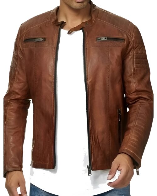 Dejan Mens Brown Biker Fashion Leather Jacket