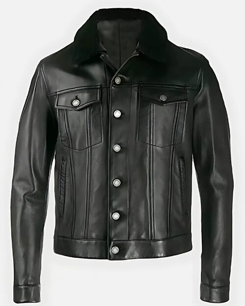 Men’s Fur Collar Trucker Leather Jacket