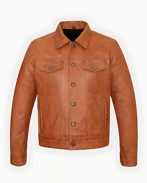 Men’s Tan Trucker Leather Jacket
