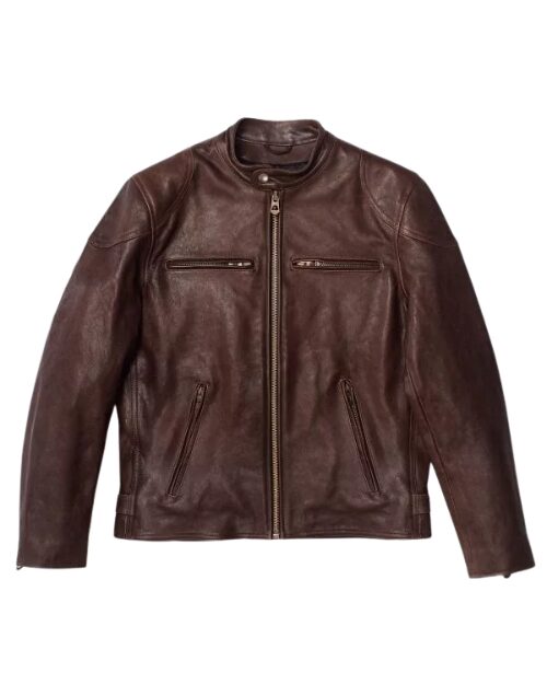 Mens Brown Cafe Racer Leather Jacket