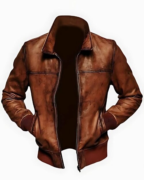 Mens Elio Brown Waxed Biker Leather Jacket
