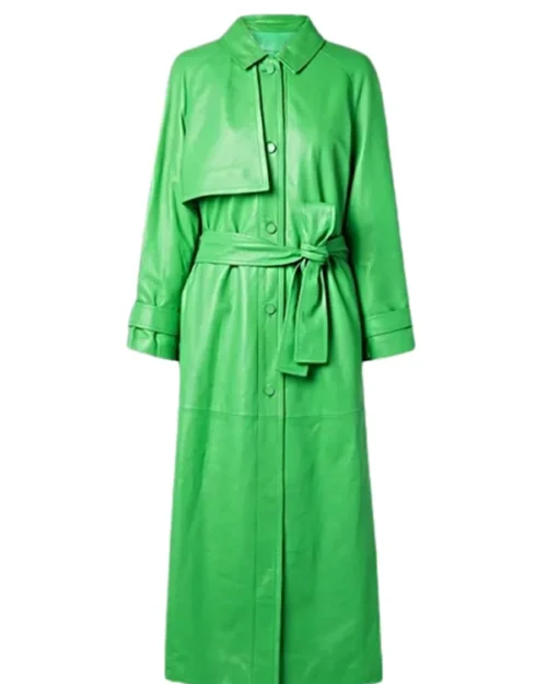 Green Long Leather Coat