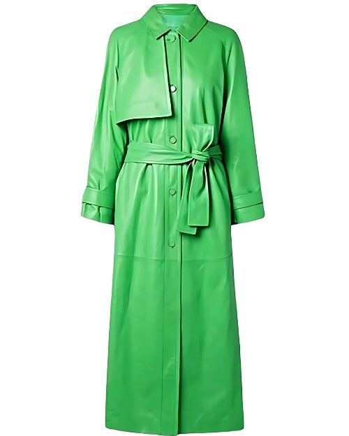 Green Long Leather Coat