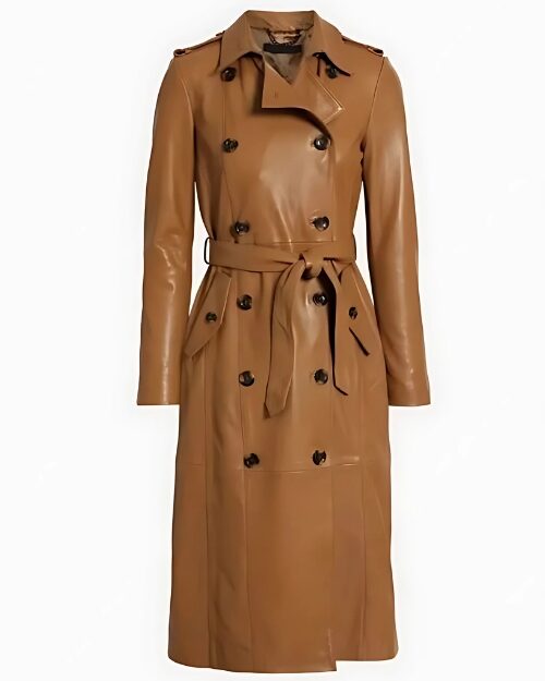 Riley Belted Tan Brown Trench Leather Coat