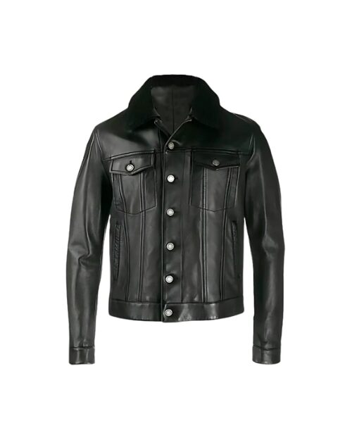Men’s Fur Collar Trucker Leather Jacket