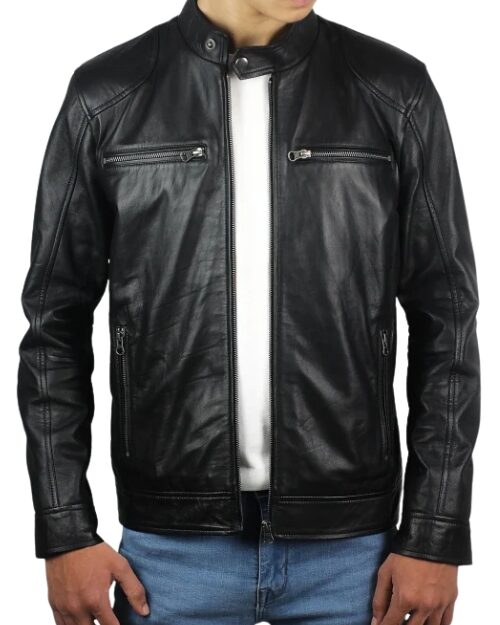 Declan Men’s Cafe Racer Black Leather Jacket