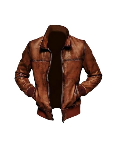 Mens Elio Brown Waxed Biker Leather Jacket