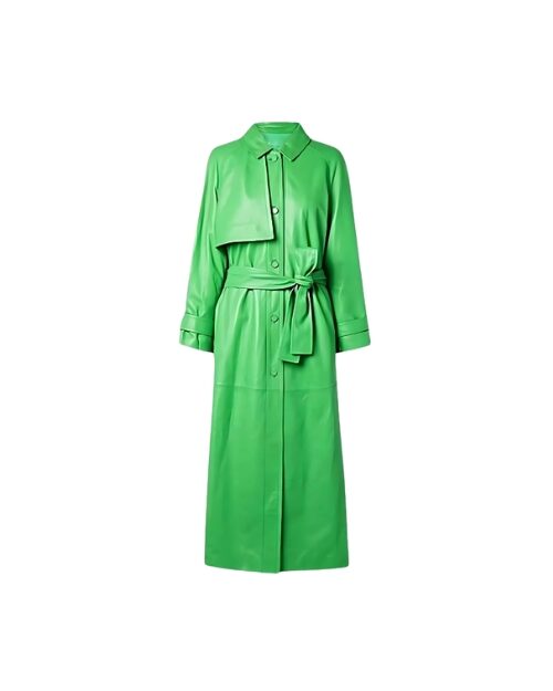Green Long Leather Coat