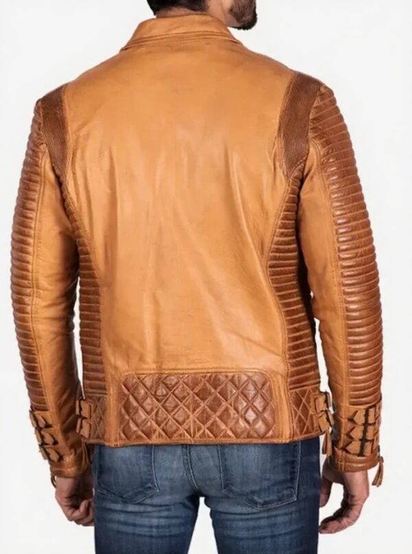 Adrian Quilted Tan Brown Biker Leather Jacket Mens - Image 4