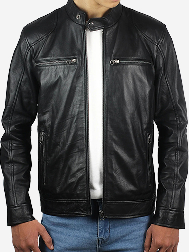 Declan Men’s Cafe Racer Black Leather Jacket