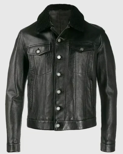 Men’s Fur Collar Trucker Leather Jacket