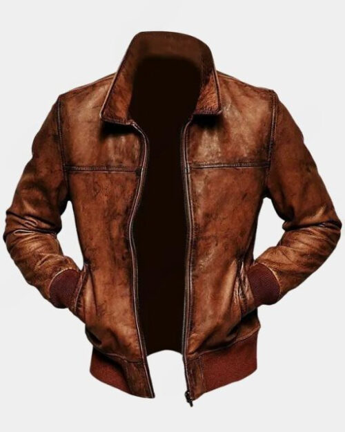 Mens Elio Brown Waxed Biker Leather Jacket