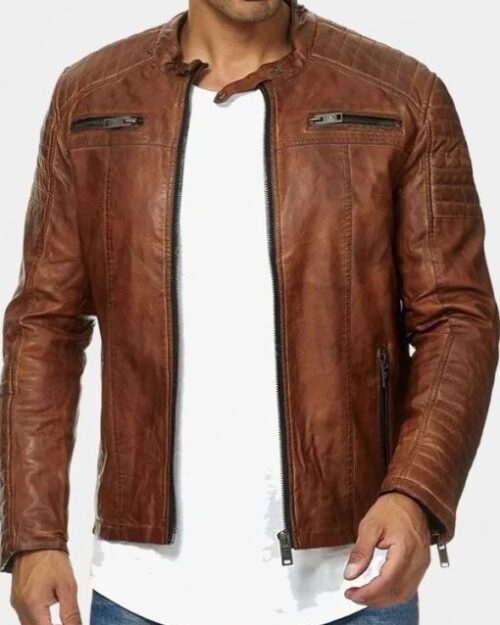 Dejan Mens Brown Biker Fashion Leather Jacket