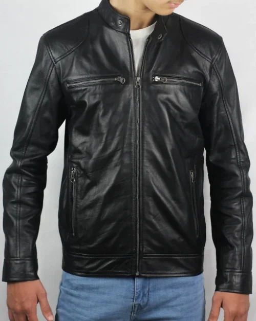Declan Men’s Cafe Racer Black Leather Jacket
