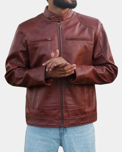 Declan Men’s Cognac Cafe Racer Leather Jacket