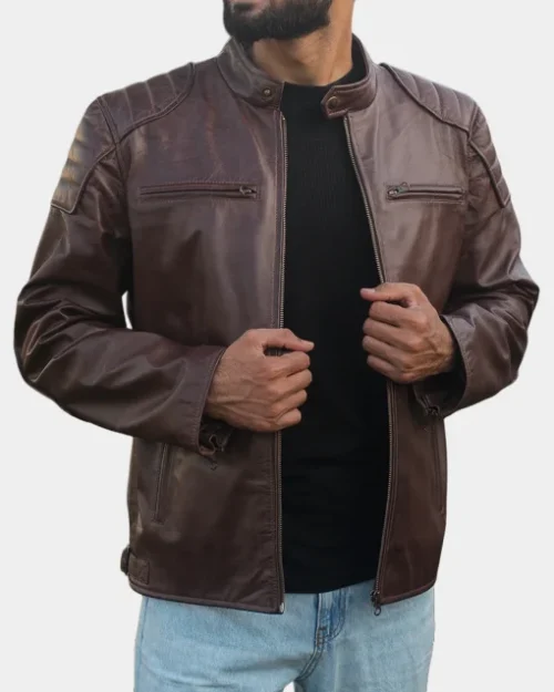Fenric Men’s Dark Brown Leather Vintage Motorcycle Jacket