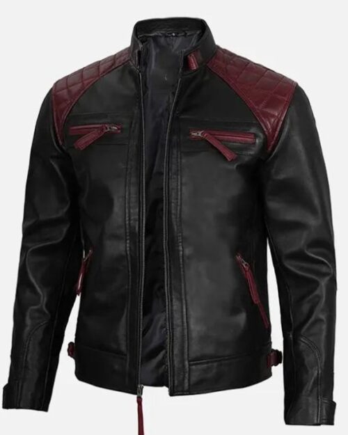 Mason Quilted Cafe Racer Black and Maroon Leather Jacket