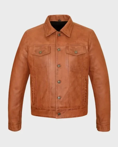 Men’s Tan Trucker Leather Jacket