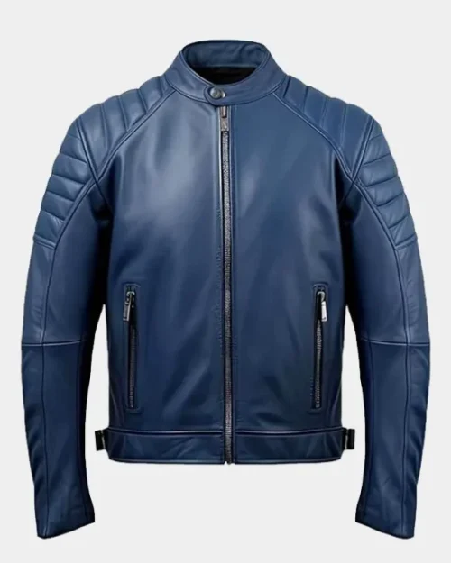 Motorcycle Men’s Blue Leather Jacket