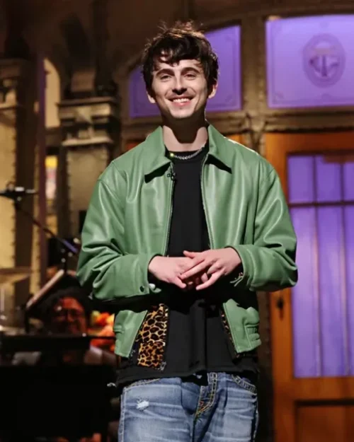 SNL Timothée Chalamet Green Leather Jacket