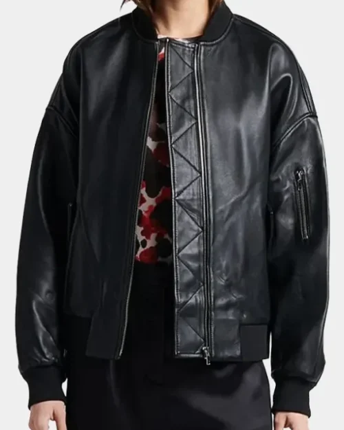 Women’s MA-1 Black Leather Bomber Jacket