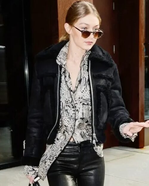 Gigi Hadid Black Shearling Leather Jacket