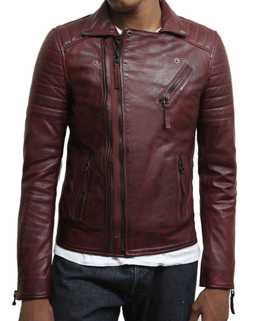 Mens Burgundy Biker Jacket