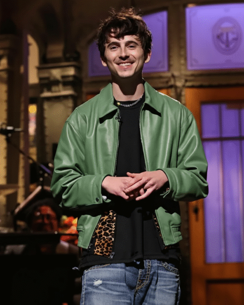 SNL Timothée Chalamet Green Leather Jacket