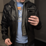 Olivia Black Real Leather Jacket With Hood