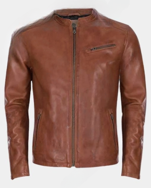 Mens Brown Cafe Racer Leather Jacket