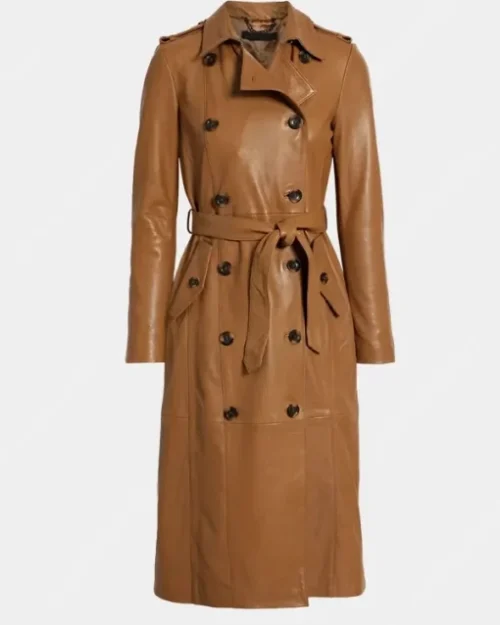 Riley Belted Tan Brown Trench Leather Coat