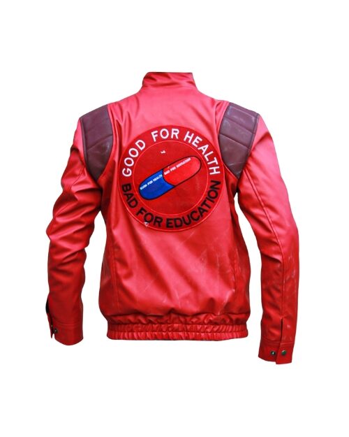 Red Akira Shotaro Kaneda Capsule Logo Pill Biker Bomber Faux Leather Jacket