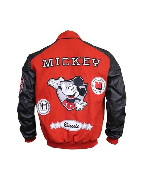 Disney Mickey Mouse Black & Red Wool Leather Jacket
