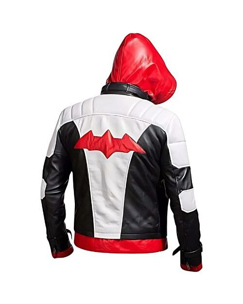 Red Hood Arkham Knight Bat Logo Real Leather Jacket