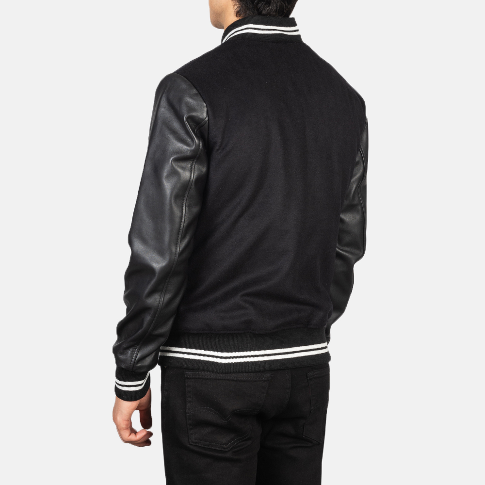 Harrison Black Hybrid Varsity Jacket Tilted Back-8-1634136680101