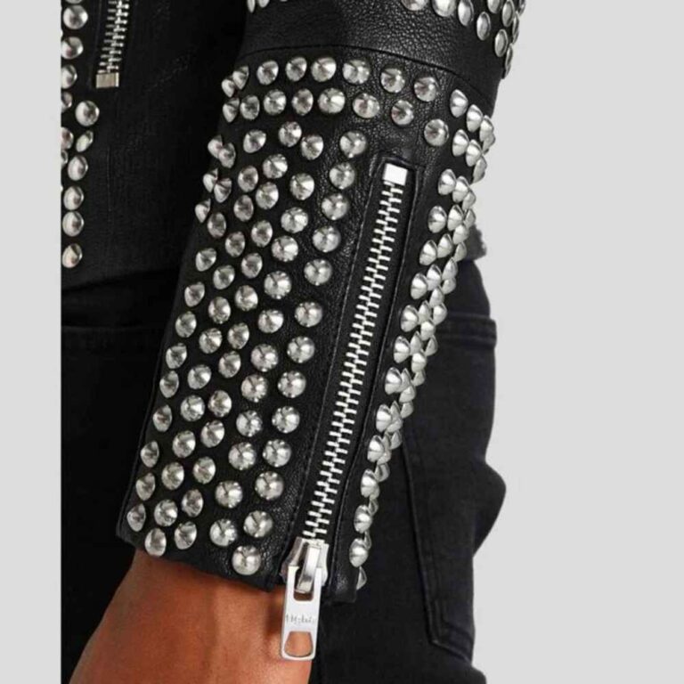 Men_sKnightBlackStuddedBikerLeatherJacketsleeves