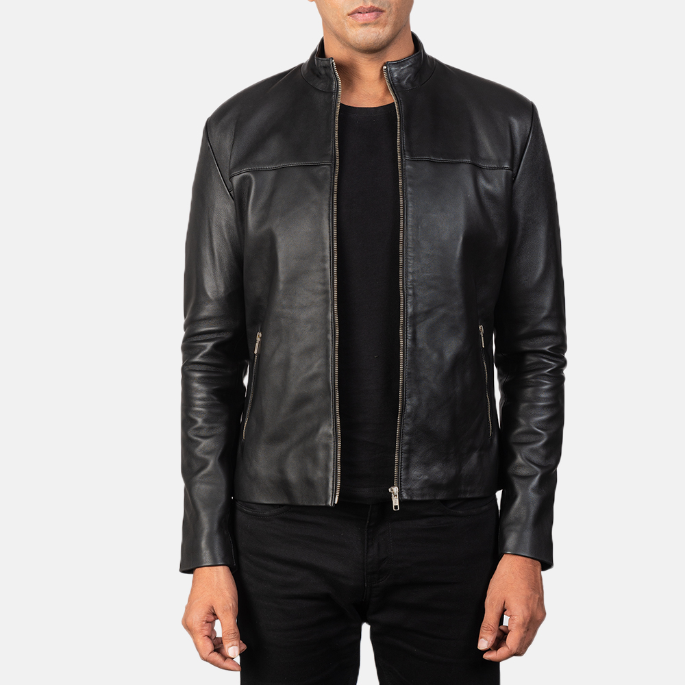 Mens Adornica Black Leather Jacket6044-4-1568634544607