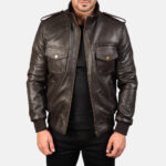 Shadow Strike Brown Leather Bomber Jacket