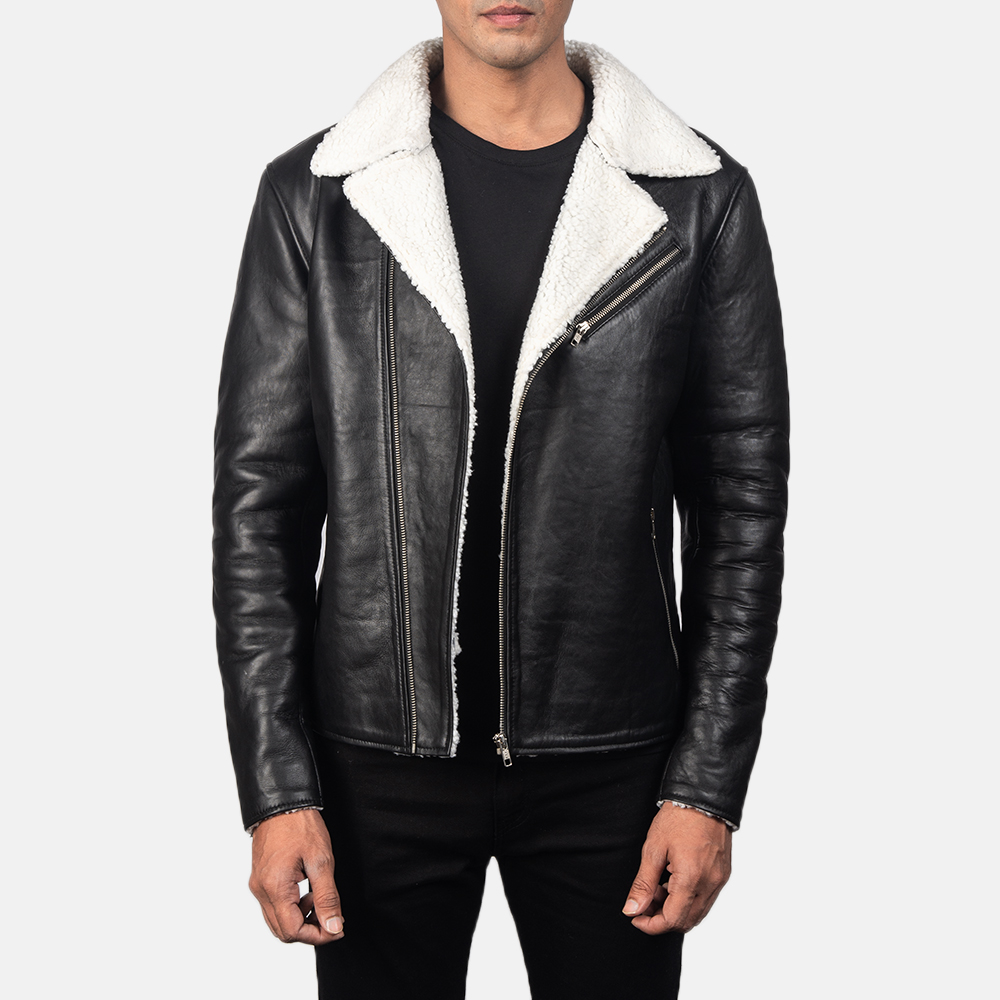 Mens Alberto White Shearling Black Leather Biker Jacket1-4-1557048481435