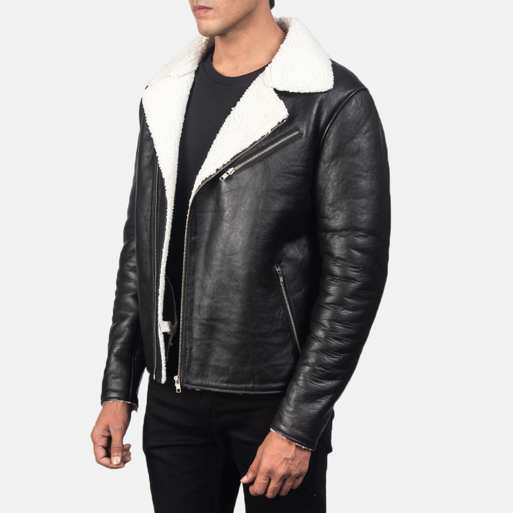 Mens Alberto White Shearling Black Leather Biker Jacket2-3-1557201196881