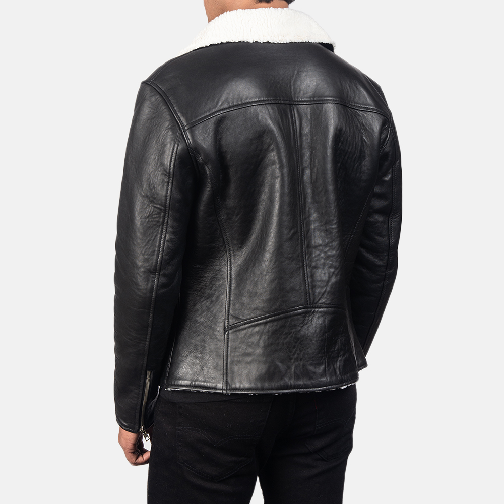 Mens Alberto White Shearling Black Leather Biker Jacket3-8-1557048491325