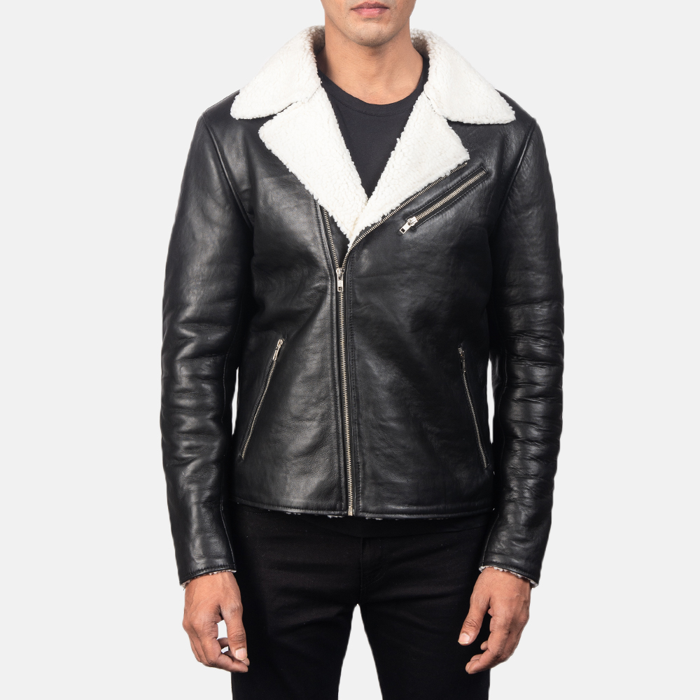 Mens Alberto White Shearling Black Leather Biker Jacket4-5-1557048486488