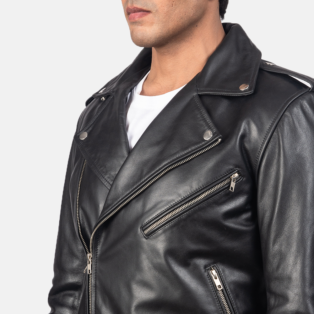 Mens Allaric Alley Black Leather Biker Jacket4704-9-1557044017200