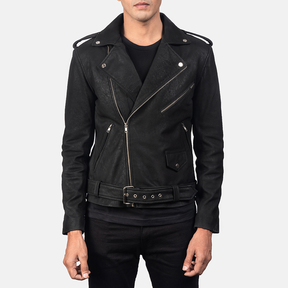 Mens Allaric Alley Distressed Black Leather Biker Jacket7-5-1557208854161