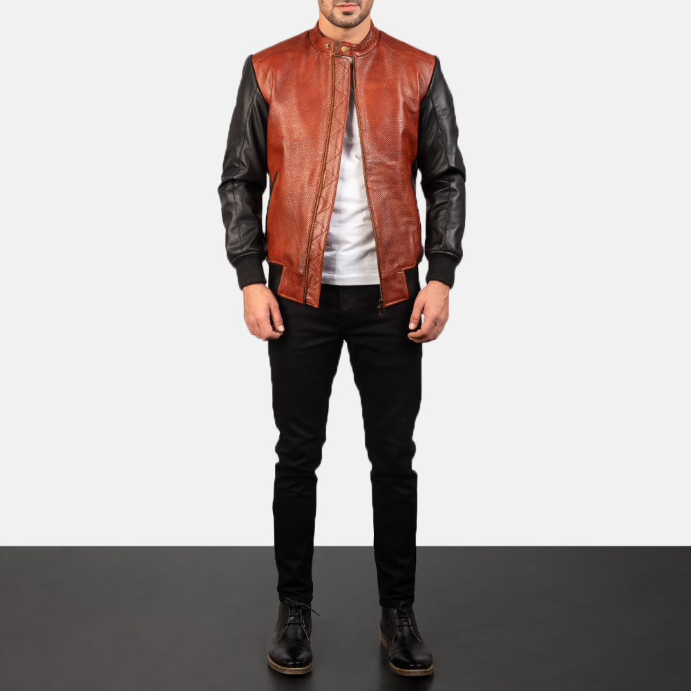 Mens Avan Black & Maroon Leather Bomber Jacket8119-2-1577698226415