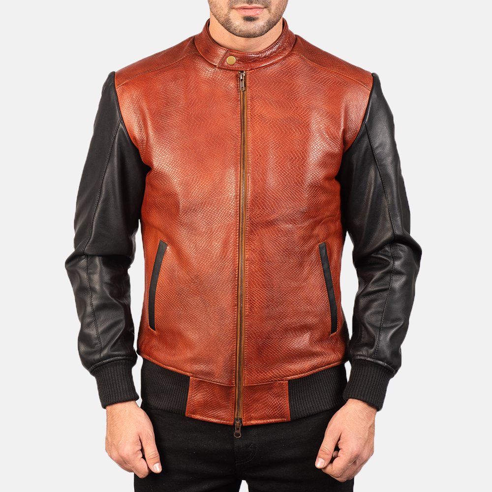 Mens Avan Black & Maroon Leather Bomber Jacket8121-5-1577698240504