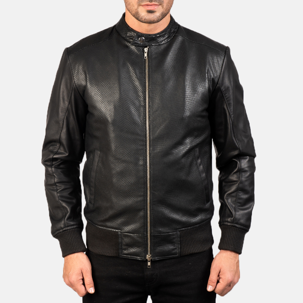 Mens Avan Black Leather Bomber Jacket8111-5-1580711097033