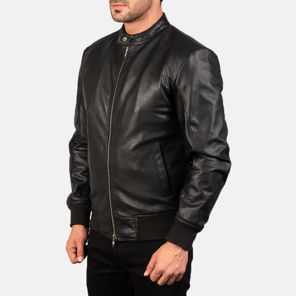 Mens Avan Black Leather Bomber Jacket8112-3-1580711088502